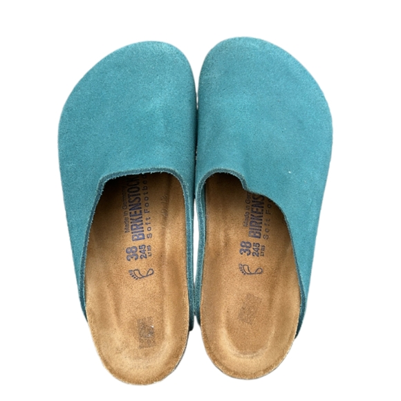 Birkenstock Amsterdam Turquoise Teal Suede Clogs Mules Size 38 - Picture 13 of 14